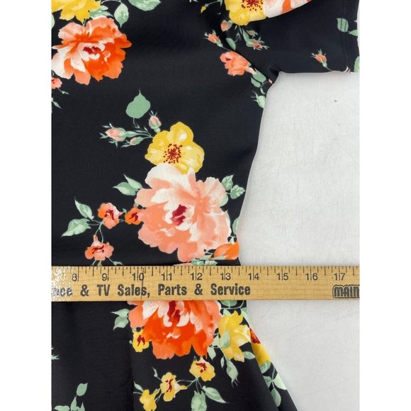 BomBom Women's Short Sleeve Black Floral Stretch A Line Dress Size Small - Picture 9 of 12